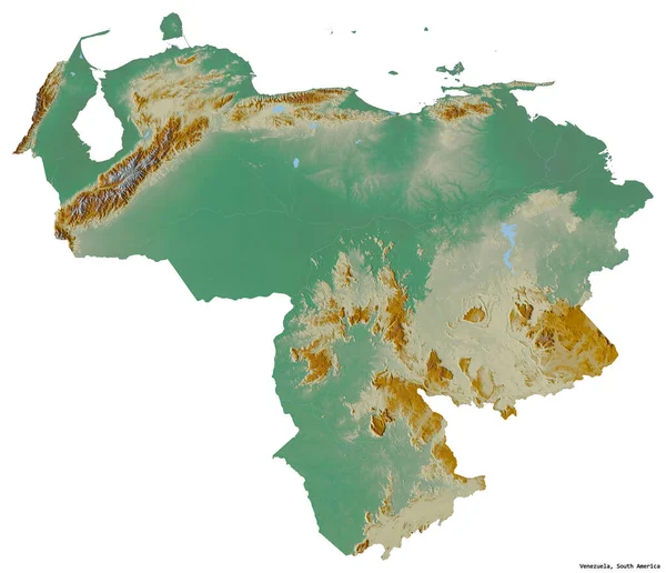 Alakja Venezuela Saját Tőke Elszigetelt Fehér Alapon Topográfiai Domborzati Térkép — Stock Fotó
