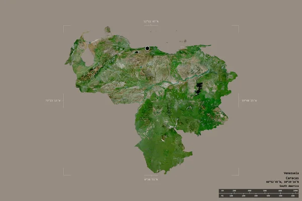委内瑞拉的一个区域被隔离在一个地理参照框的坚实背景中 主要区域分部 距离标度 卫星图像 3D渲染 — 图库照片