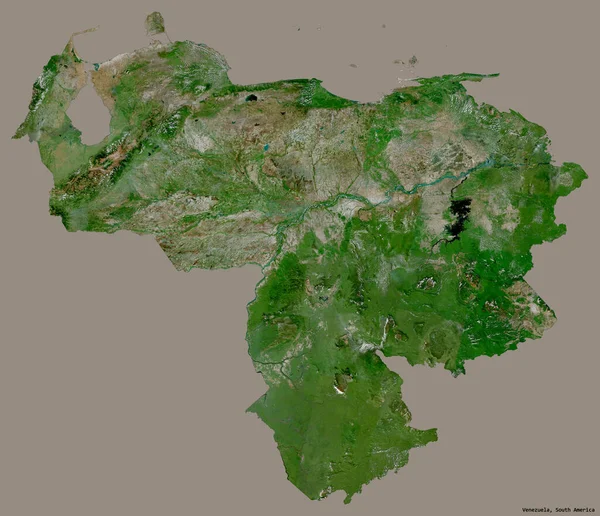 Shape Venezuela Its Capital Isolated Solid Color Background Satellite Imagery — Stock Photo, Image
