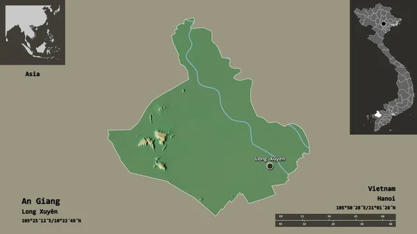 ベトナムの省 ザン省の形状とその首都 距離スケール プレビューおよびラベル 地形図 3Dレンダリング — ストック写真