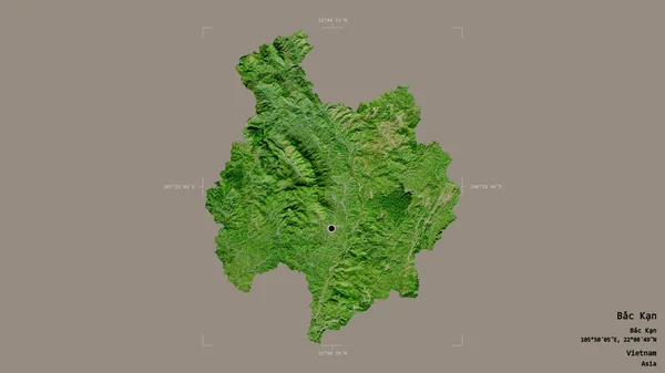越南Bac Kan地区 在一个地理参考方块中被隔离在坚实的背景下 卫星图像 3D渲染 — 图库照片