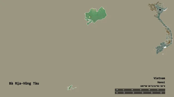 越南巴瑞旺都的形状 其首都在坚实的背景下与世隔绝 距离尺度 区域预览和标签 地形浮雕图 3D渲染 — 图库照片