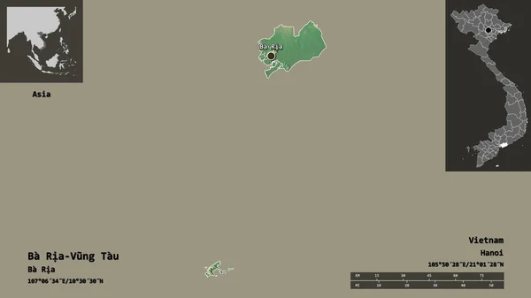 Riaの形 ブンタウ ベトナムの州 その首都 距離スケール プレビューおよびラベル 地形図 3Dレンダリング — ストック写真