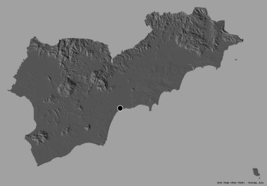 Binh Thuan 'ın şekli, Vietnam eyaleti, başkenti katı bir renk arkaplanı ile izole edilmiş. Çift seviyeli yükseklik haritası. 3B görüntüleme