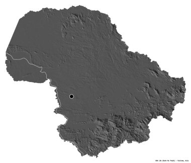 Beyaz arka planda başkenti izole edilmiş olan ak Lak, Vietnam vilayeti. Çift seviyeli yükseklik haritası. 3B görüntüleme