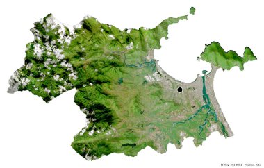 Beyaz arka planda sermayesi izole edilmiş Vietnam şehri Nang 'in şeklidir. Uydu görüntüleri. 3B görüntüleme