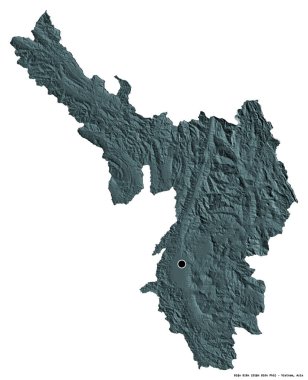 Vietnam eyaleti ien Bien, başkenti beyaz arka planda izole edilmiş. Renkli yükseklik haritası. 3B görüntüleme