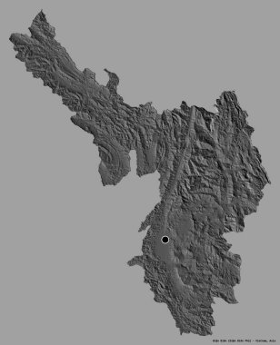 Vietnam eyaleti ien Bien 'in şekli, başkenti katı bir renk arkaplanı ile izole edilmiştir. Çift seviyeli yükseklik haritası. 3B görüntüleme
