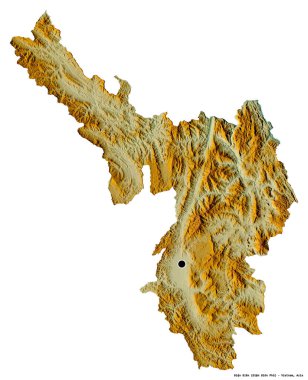 Vietnam eyaleti ien Bien, başkenti beyaz arka planda izole edilmiş. Topografik yardım haritası. 3B görüntüleme