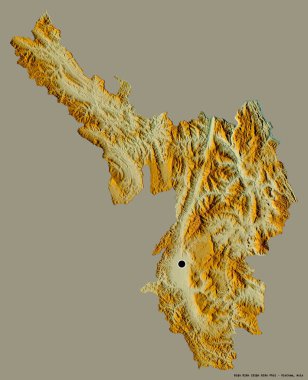 Vietnam eyaleti ien Bien 'in şekli, başkenti katı bir renk arkaplanı ile izole edilmiştir. Topografik yardım haritası. 3B görüntüleme