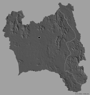 Gia Lai 'nin görüntüsü, Vietnam vilayeti, başkenti katı bir renk arkaplanı ile izole edilmiş. Çift seviyeli yükseklik haritası. 3B görüntüleme