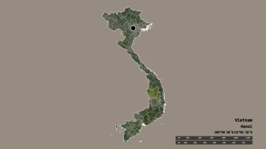Başkenti, ana bölgesel bölümü ve ayrılan Gia Lai bölgesi ile Vietnam 'ın dejenere edilmiş şekli. Etiketler. Uydu görüntüleri. 3B görüntüleme