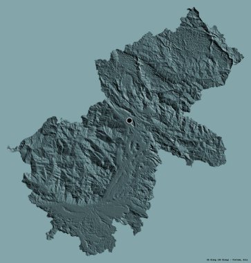 Vietnam vilayeti Ha Giang 'ın görüntüsü. Başkenti koyu renk arka planda izole edilmiş. Renkli yükseklik haritası. 3B görüntüleme