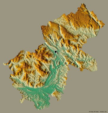 Vietnam vilayeti Ha Giang 'ın görüntüsü. Başkenti koyu renk arka planda izole edilmiş. Topografik yardım haritası. 3B görüntüleme