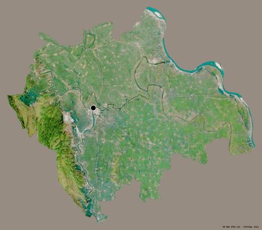 Vietnam vilayeti Ha Nam 'ın görüntüsü. Başkenti koyu renk arka planda izole edilmiş. Uydu görüntüleri. 3B görüntüleme