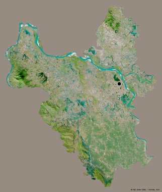 Vietnam şehri Ha Noi 'nin görüntüsü. Başkenti koyu renk arka planda izole edilmiş. Uydu görüntüleri. 3B görüntüleme