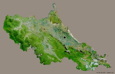 Vietnam vilayeti Ha Tinh 'in şekli, başkenti koyu renk arka planda izole edilmiş. Uydu görüntüleri. 3B görüntüleme