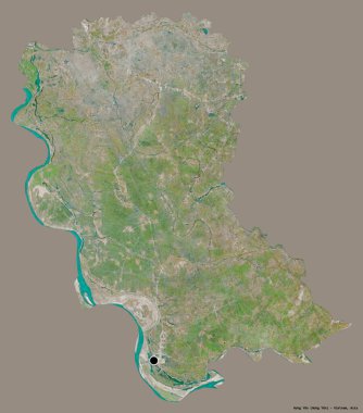 Vietnam vilayeti Hung Yen 'in görüntüsü, başkenti koyu renk arka planda izole edilmiş. Uydu görüntüleri. 3B görüntüleme