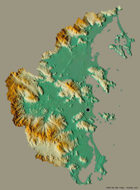 Vietnam Eyaleti 'nin başkenti Khanh Hoa' nın katı renk arkaplanı ile izole edilmiş hali. Topografik yardım haritası. 3B görüntüleme