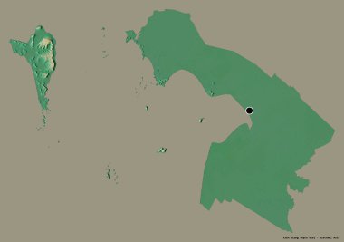 Vietnam vilayeti Kien Giang 'ın görüntüsü, başkenti koyu renk arka planda izole edilmiş. Topografik yardım haritası. 3B görüntüleme