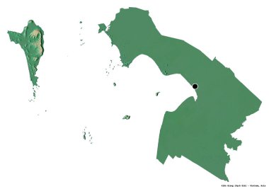 Vietnam vilayeti Kien Giang 'ın beyaz arka planda bulunan başkenti. Topografik yardım haritası. 3B görüntüleme