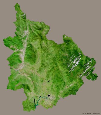 Vietnam 'ın başkenti Kon Tum' un katı renk arkaplanı ile izole edilmiş hali. Uydu görüntüleri. 3B görüntüleme