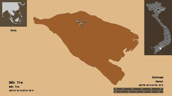 Shape Ben Tre Provinz Von Vietnam Und Seine Hauptstadt Entfernungsskala — Stockfoto