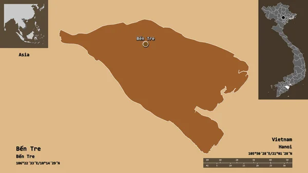 Form Ben Tre Provinsen Vietnam Och Dess Huvudstad Avståndsskala Förhandsvisningar — Stockfoto