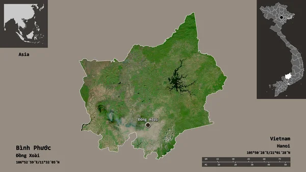 Kształt Binh Phuoc Prowincja Wietnamu Jego Stolicy Skala Odległości Zapowiedzi — Zdjęcie stockowe
