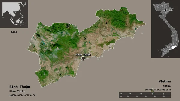 ビントゥアン ベトナムの州 およびその首都の形状 距離スケール プレビューおよびラベル 衛星画像 3Dレンダリング — ストック写真