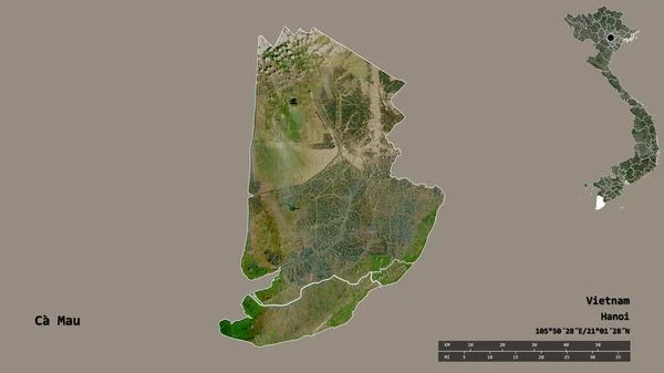 ベトナムの省 Mauの形状は その資本がしっかりとした背景に隔離されています 距離スケール リージョンプレビュー およびラベル 衛星画像 3Dレンダリング — ストック写真