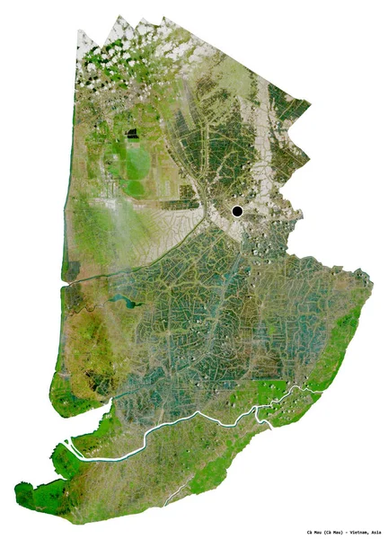 越南Ca Mau的形状 其首都被白色背景隔离 卫星图像 3D渲染 — 图库照片