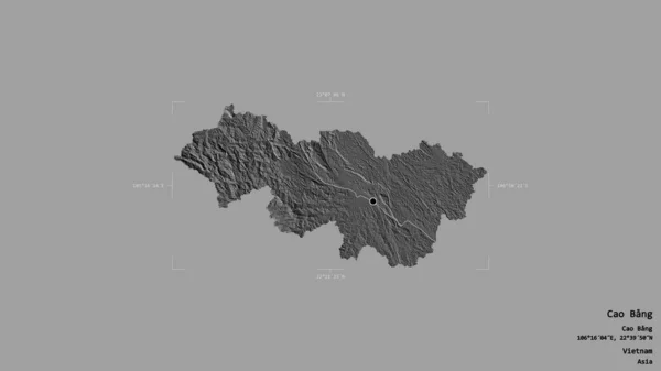 越南的曹邦地区 在一个地理参考方块的方块盒中 被坚实的背景隔离 Bilevel高程图 3D渲染 — 图库照片