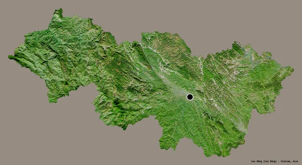 カオバンの形 ベトナムの州 その資本金は 固体色の背景に隔離されています 衛星画像 3Dレンダリング — ストック写真