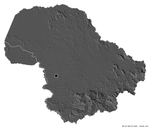 Forma Lak Provincia Vietnam Capitala Izolată Fundal Alb Harta Altitudinii — Fotografie, imagine de stoc