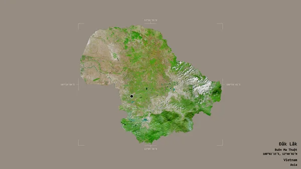 ベトナムの省 ラック湖のエリアは 洗練された境界ボックス内の強固な背景に隔離されています ラベル 衛星画像 3Dレンダリング — ストック写真