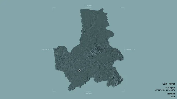 ベトナムの省 Nongの地域は 洗練された境界ボックス内の強固な背景に隔離されています ラベル 色の標高マップ 3Dレンダリング — ストック写真