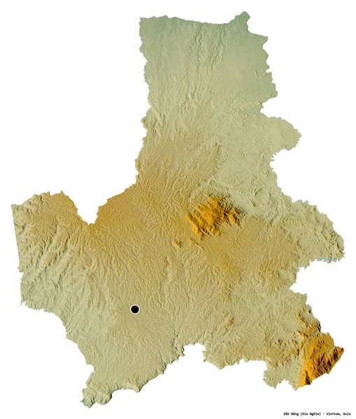 ベトナムの省であるAk Nongの形で 首都は白い背景に孤立しています 地形図 3Dレンダリング — ストック写真