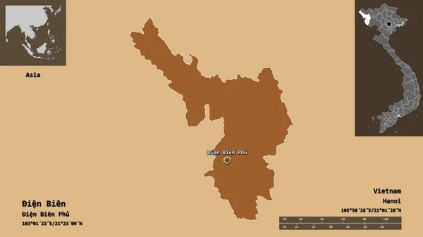 Shape Ien Bien Provinz Von Vietnam Und Seine Hauptstadt Entfernungsskala — Stockfoto
