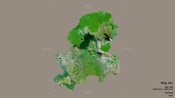 ベトナムの省 Ong Naiのエリアは 洗練された境界ボックス内の強固な背景に隔離されています ラベル 衛星画像 3Dレンダリング — ストック写真