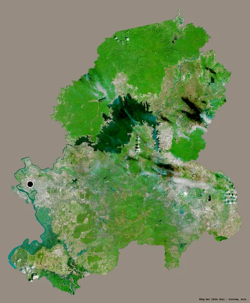 ベトナムの省であるOng Naiの形は その首都をしっかりとした色背景に孤立させています 衛星画像 3Dレンダリング — ストック写真