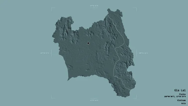 越南Gia Lai地区 在一个地理参考方块中 背景坚实 与世隔绝 彩色高程图 3D渲染 — 图库照片