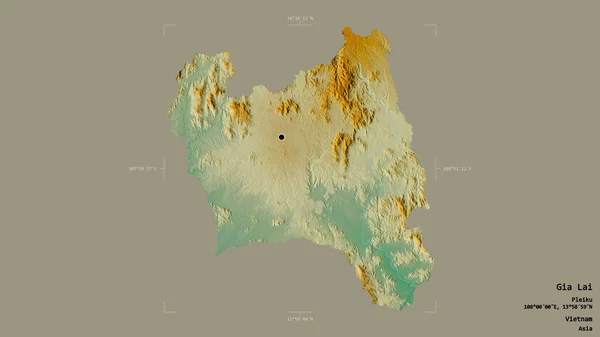 越南Gia Lai地区 在一个地理参考方块中 背景坚实 与世隔绝 地形浮雕图 3D渲染 — 图库照片