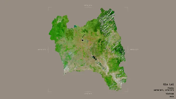 越南Gia Lai地区 在一个地理参考方块中 背景坚实 与世隔绝 卫星图像 3D渲染 — 图库照片