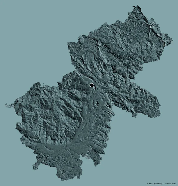 ベトナムの省 ハザンの形状は その資本金でしっかりとした色の背景に隔離されています 色の標高マップ 3Dレンダリング — ストック写真