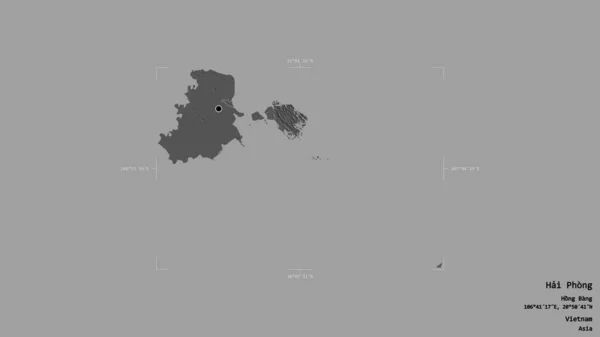 越南城市海峰的一个区域 在一个地理参考方块中被坚固的背景隔离 Bilevel高程图 3D渲染 — 图库照片