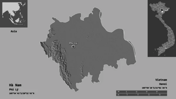 Vorm Van Nam Provincie Vietnam Hoofdstad Afstandsschaal Previews Etiketten Hoogteverschil — Stockfoto