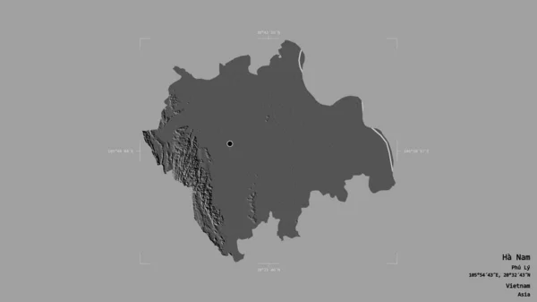 越南哈南省的一个地区 在一个地理参照框的坚实背景下被隔离 Bilevel高程图 3D渲染 — 图库照片