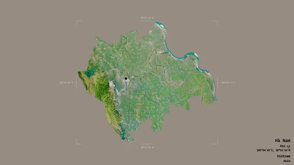 ベトナムの省 ハナムの地域は 洗練された境界ボックス内の強固な背景に隔離されています ラベル 衛星画像 3Dレンダリング — ストック写真