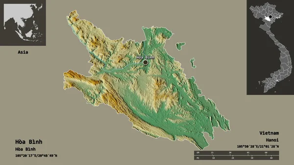 Tvar Hoa Binh Provincie Vietnam Jeho Hlavní Město Měřítko Vzdálenosti — Stock fotografie